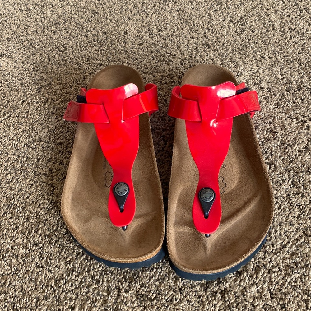 Birkenstocks 39 bright red brand new, sz 9 us excellent condition